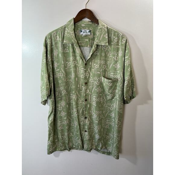 Two Palms Men's Hawaiian Shirt Size XL Green White Floral Laid Back Aloha Spirit - Picture 2 of 7